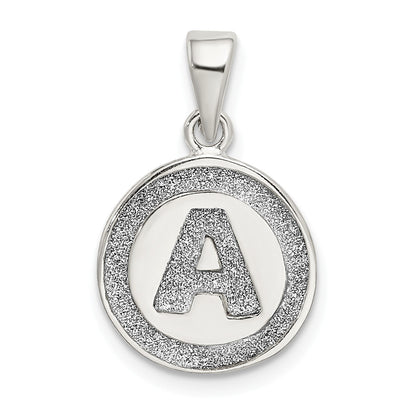 Sterling Silver Glitter Enamel Letter A Initial Circle Pendant