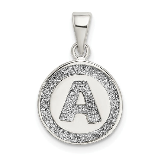 Sterling Silver Glitter Enamel Letter A Initial Circle Pendant