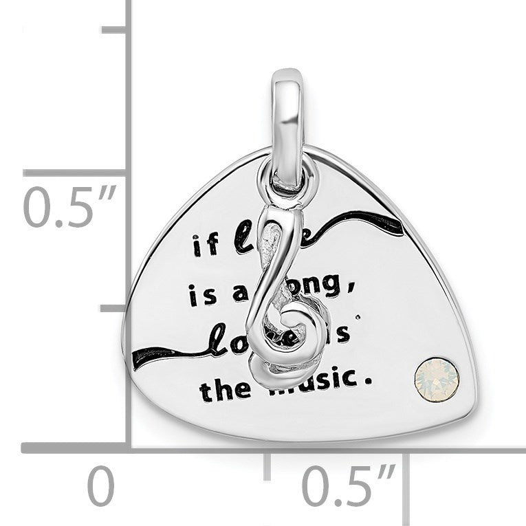 Sterling Silver RH-plated Crystal Antique Guitar Pendant