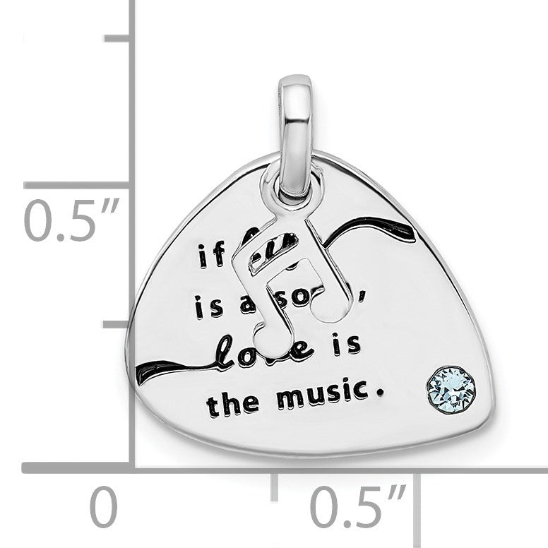 Sterling Silver RH-plate Crystal Antique Guitar Pick Pendant