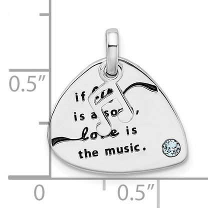 Sterling Silver RH-plate Crystal Antique Guitar Pick Pendant