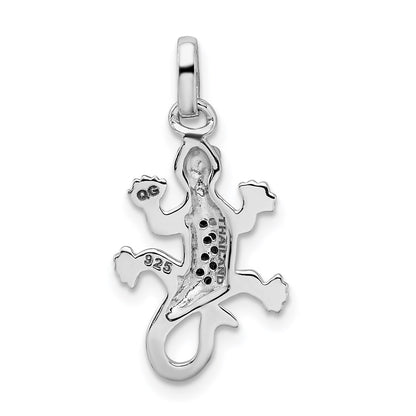 Sterling Silver Rhodium-plated Polished w/Black CZ Lizard Pendant