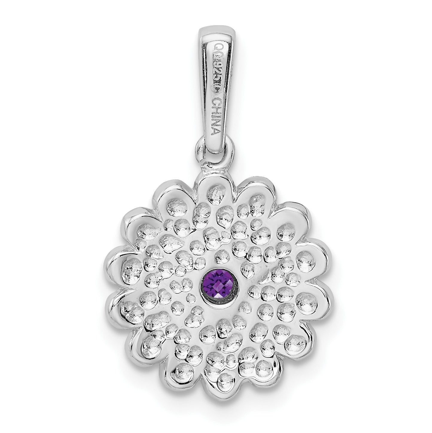 Sterling Silver Rhodium-plated Amethyst and Enamel Pendant