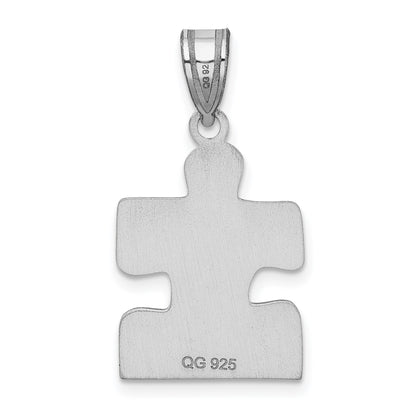 Sterling Silver Rhod-plated Enameled Autism Puzzle Piece Pendant