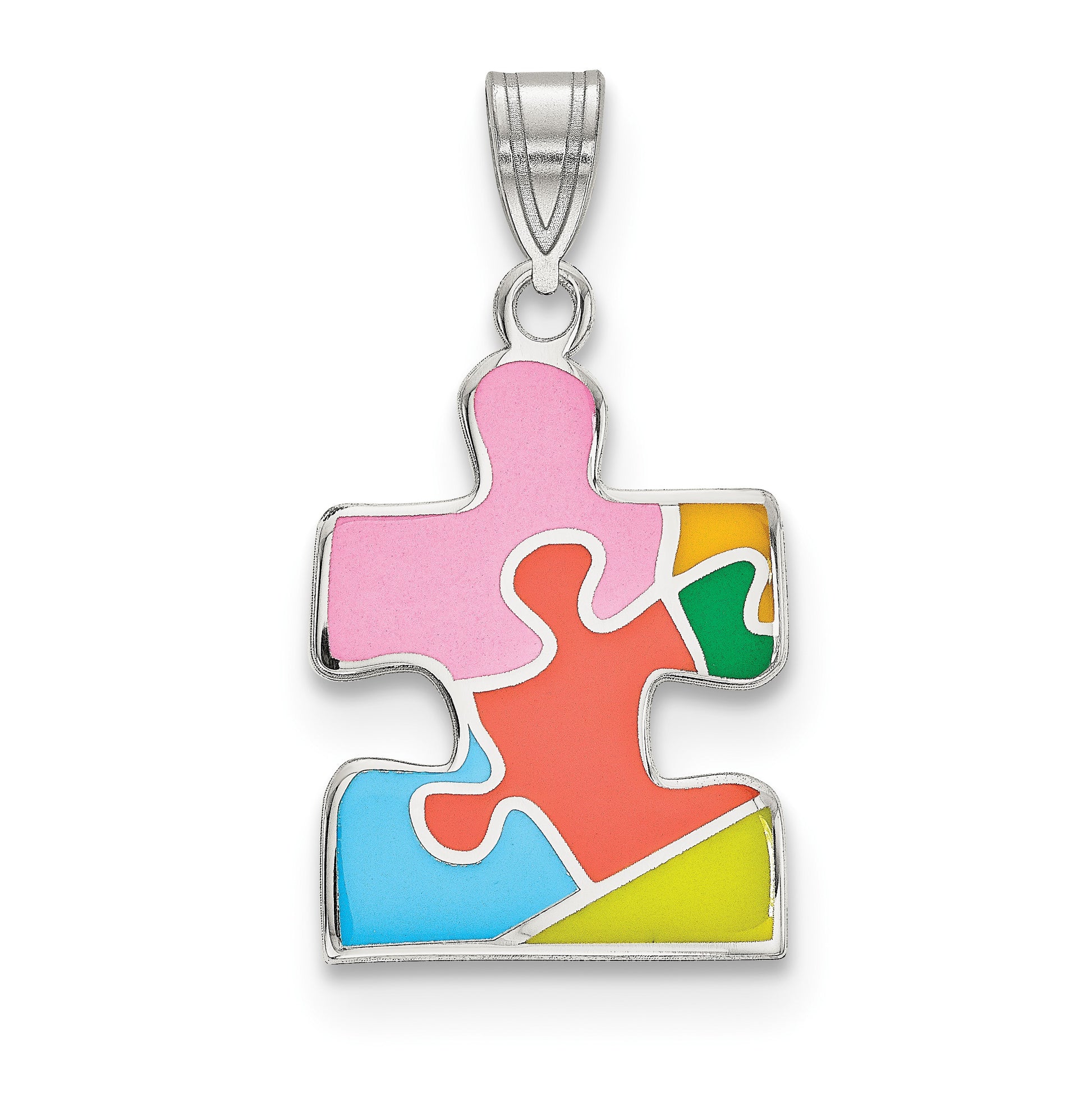 Sterling Silver Rhod-plated Enameled Autism Puzzle Piece Pendant