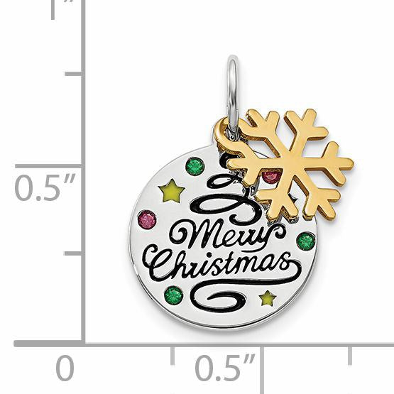Sterling Silver Gold-tone Enamel CZ Christmas Pendant