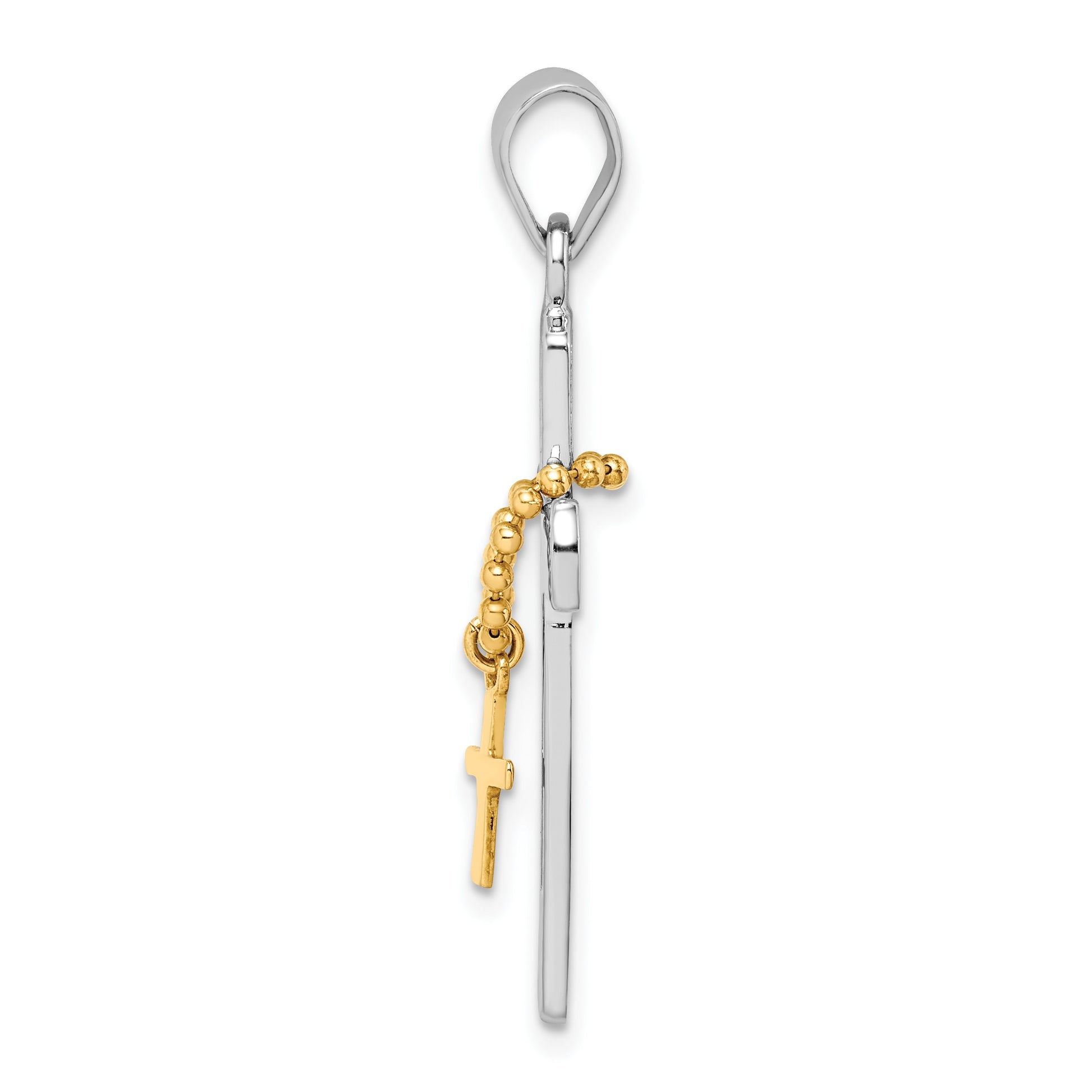 Sterling Silver Rhodium-plated Polished Gold-tone Double Cross Pendant