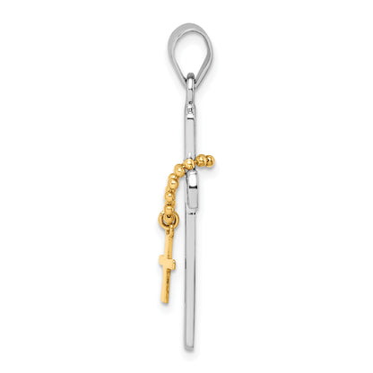 Sterling Silver Rhodium-plated Polished Gold-tone Double Cross Pendant