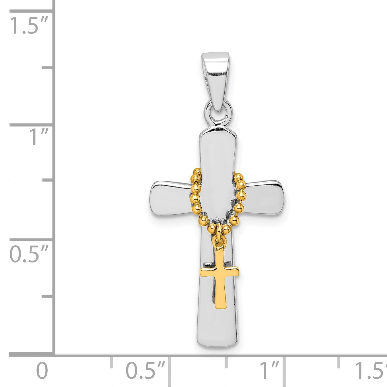 Sterling Silver Rhodium-plated Polished Gold-tone Double Cross Pendant