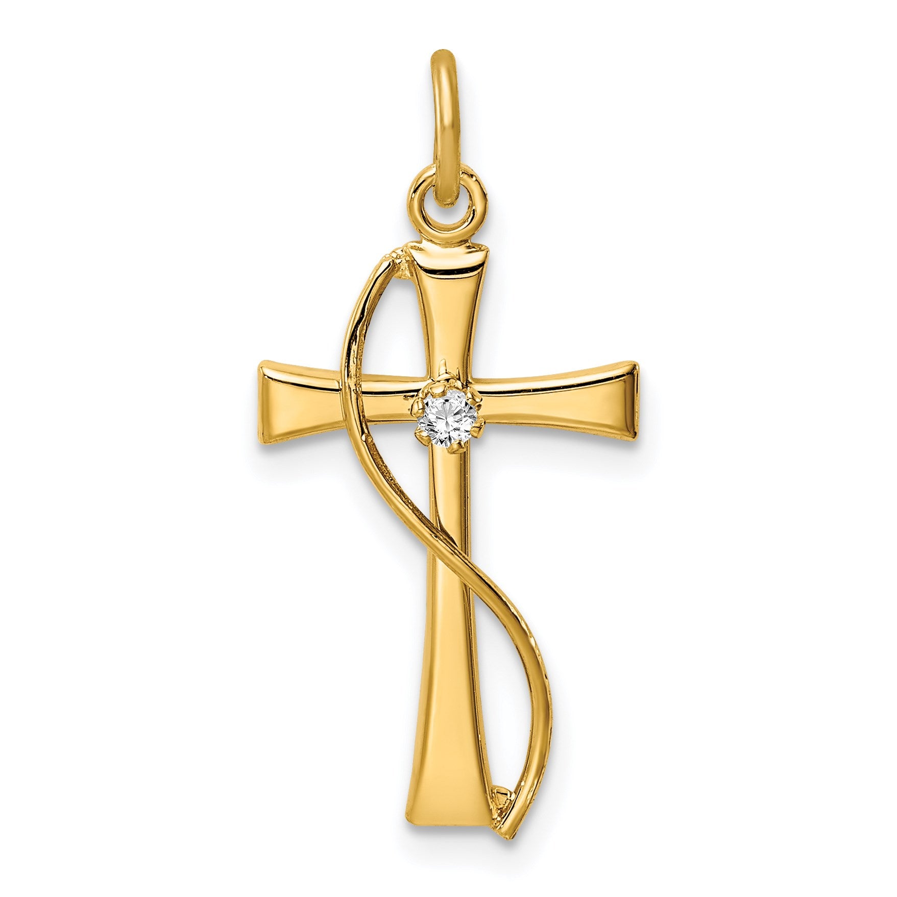 Sterling Silver Gold-tone & CZ Cross Pendant