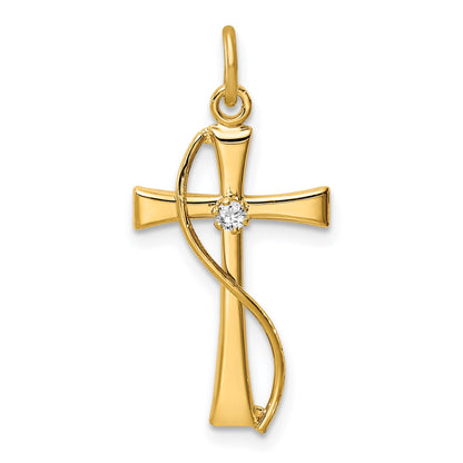 Sterling Silver Gold-tone & CZ Cross Pendant