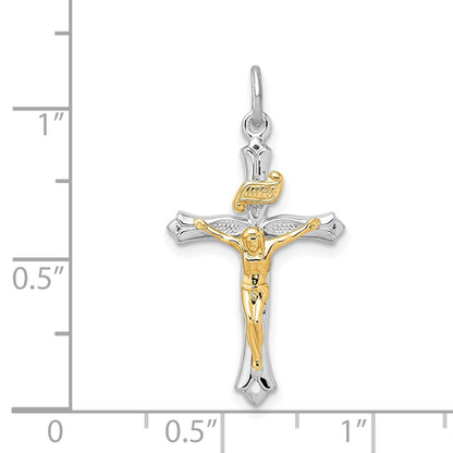Sterling Silver Platinum-plated & Gold-tone Crucifix Pendant
