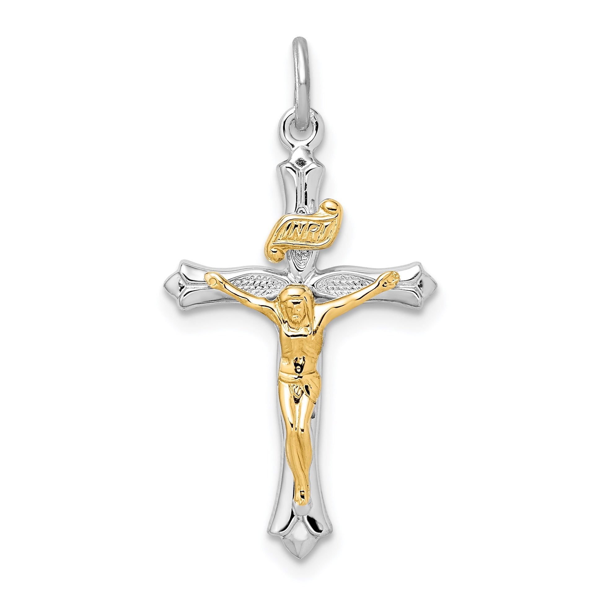 Sterling Silver Platinum-plated & Gold-tone Crucifix Pendant