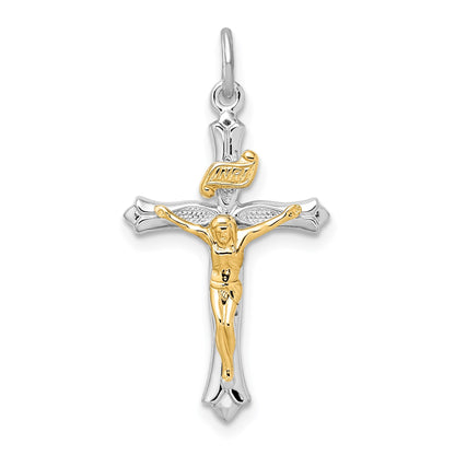 Sterling Silver Platinum-plated & Gold-tone Crucifix Pendant