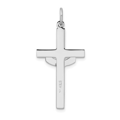 Sterling Silver Platinum-plated Textured Risen Christ Cross Pendant