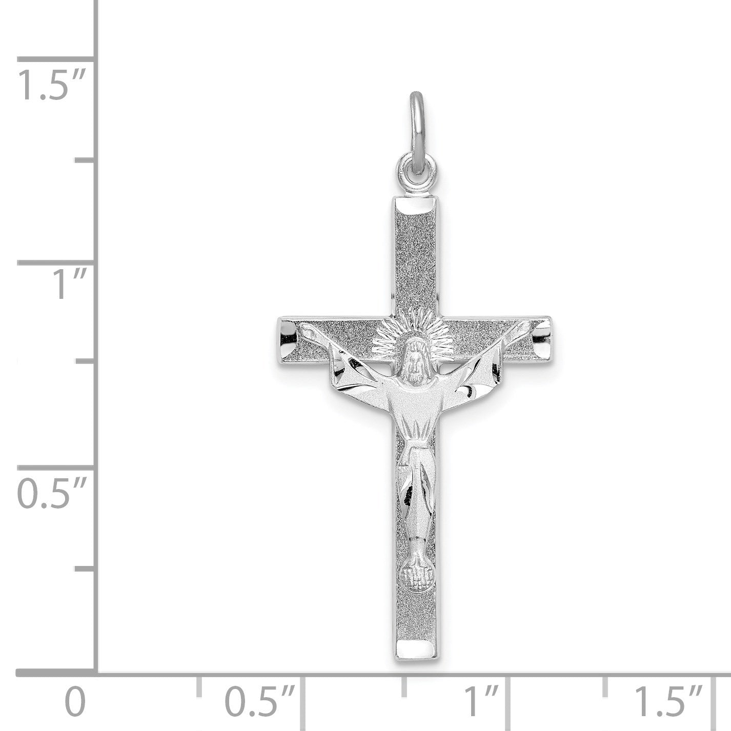 Sterling Silver Platinum-plated Textured Risen Christ Cross Pendant