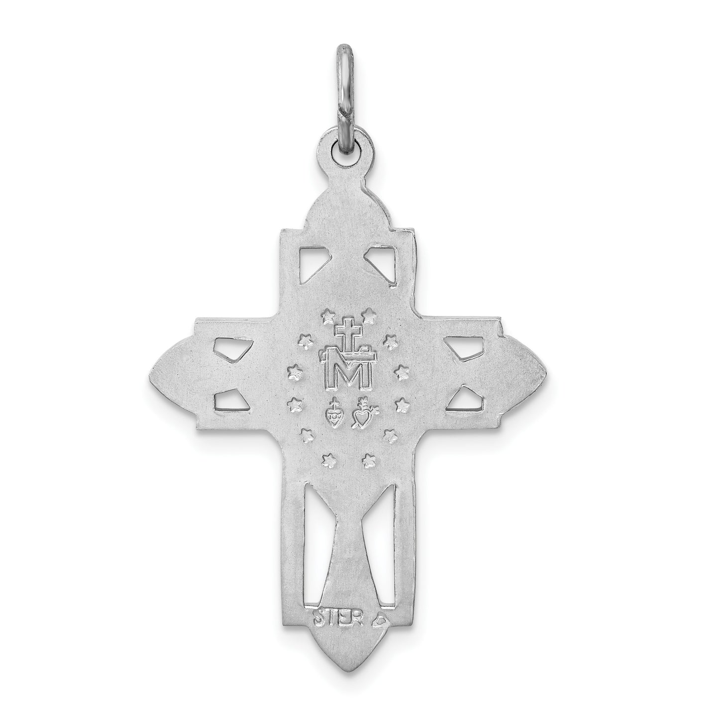 Sterling Silver Platinum-plated Gold-tone Miraculous Medal Cross Pendant