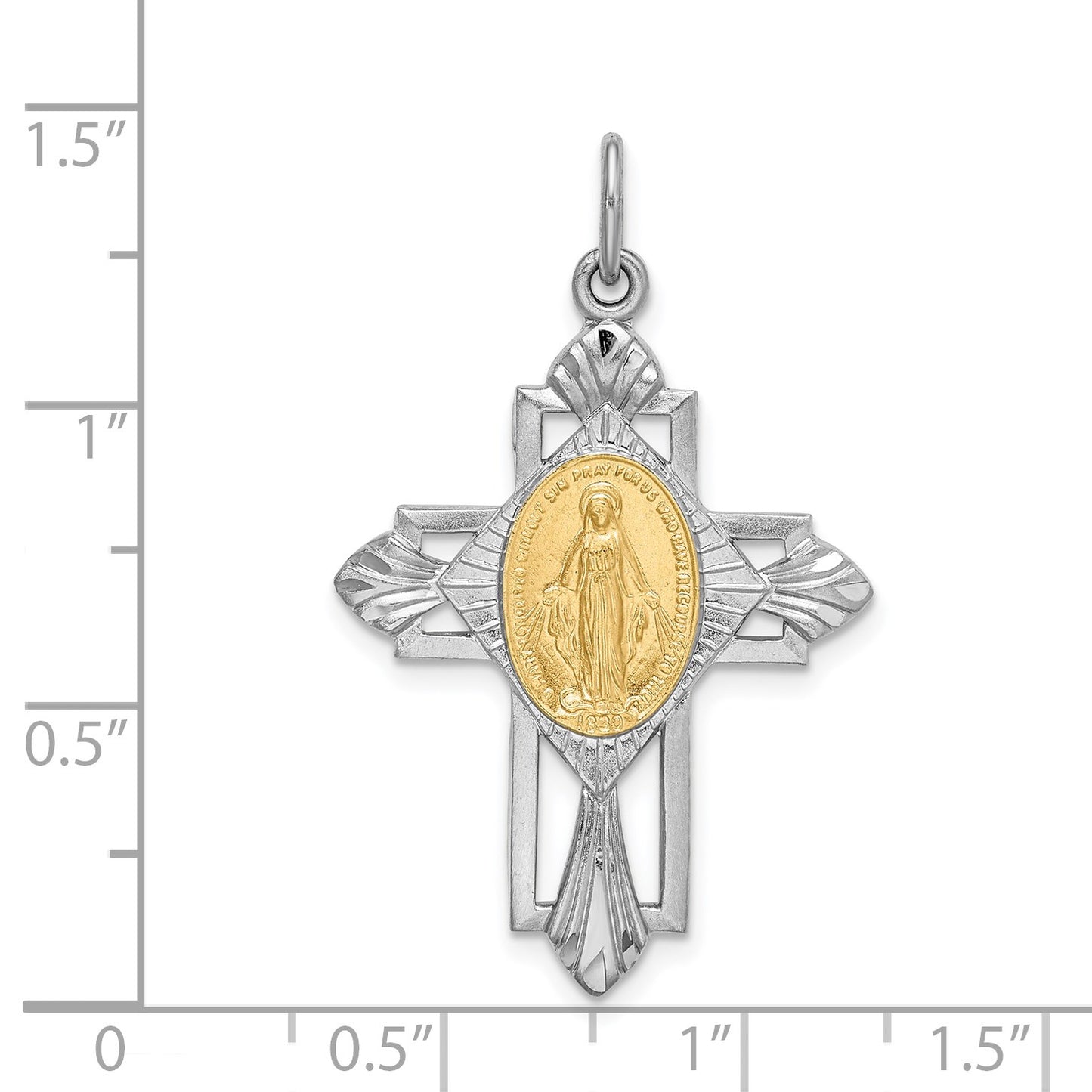 Sterling Silver Platinum-plated Gold-tone Miraculous Medal Cross Pendant