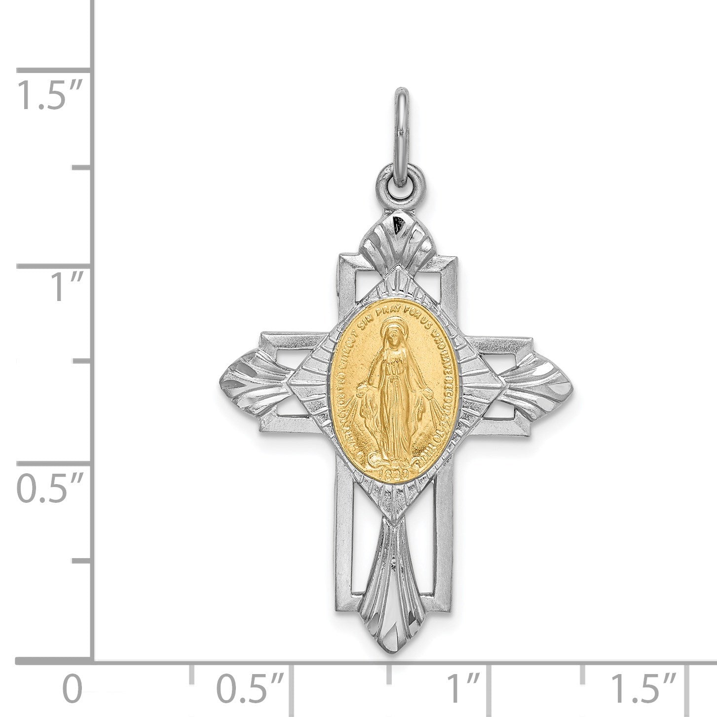 Sterling Silver Platinum-plated Gold-tone Miraculous Medal Cross Pendant