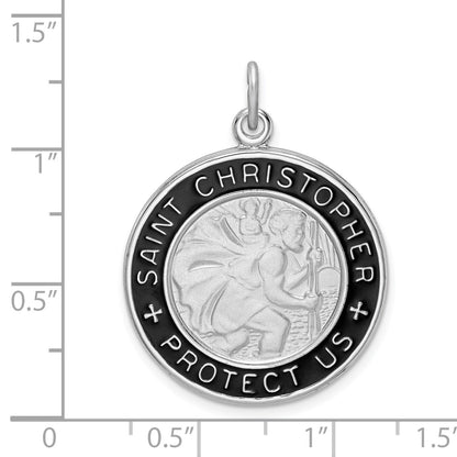 Sterling Silver Platinum-plated Enamel St. Christopher Medal