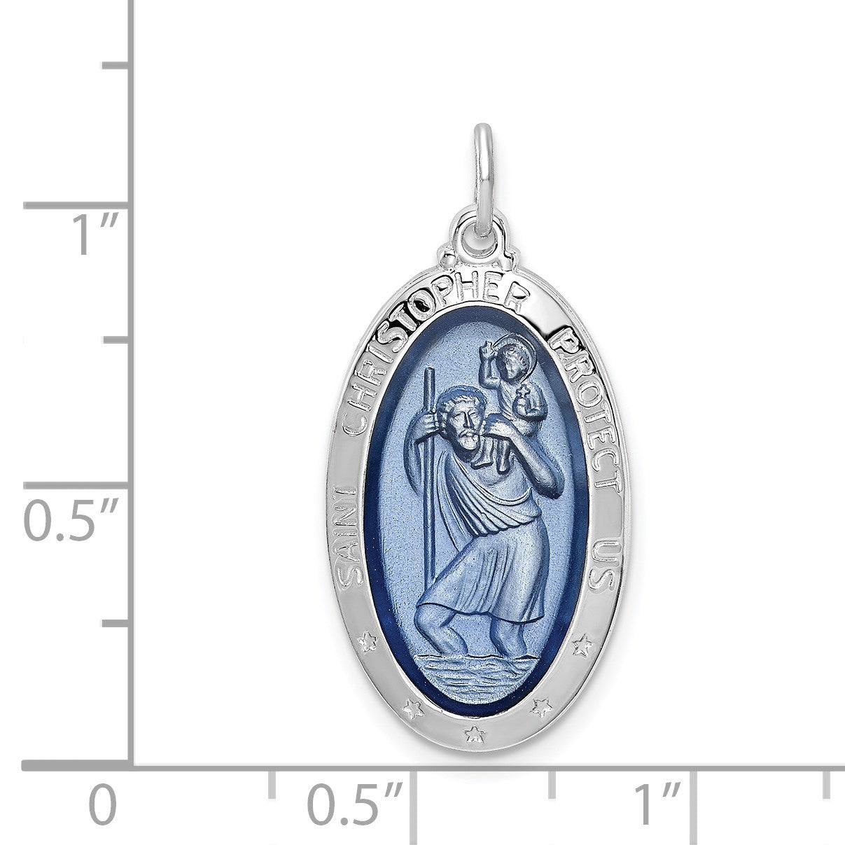 Sterling Silver Platinum-plated Enamel St. Christopher Medal