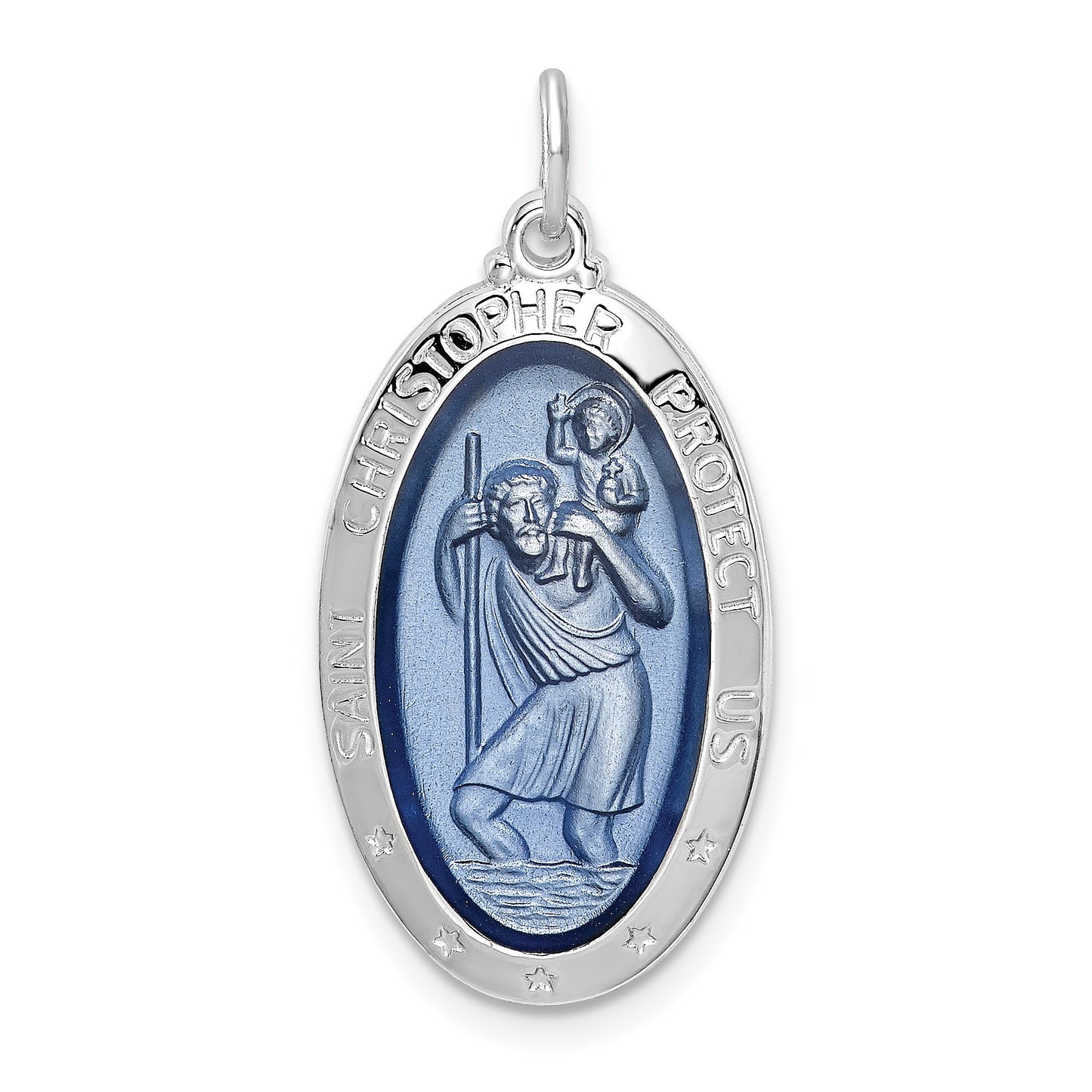 Sterling Silver Platinum-plated Enamel St. Christopher Medal