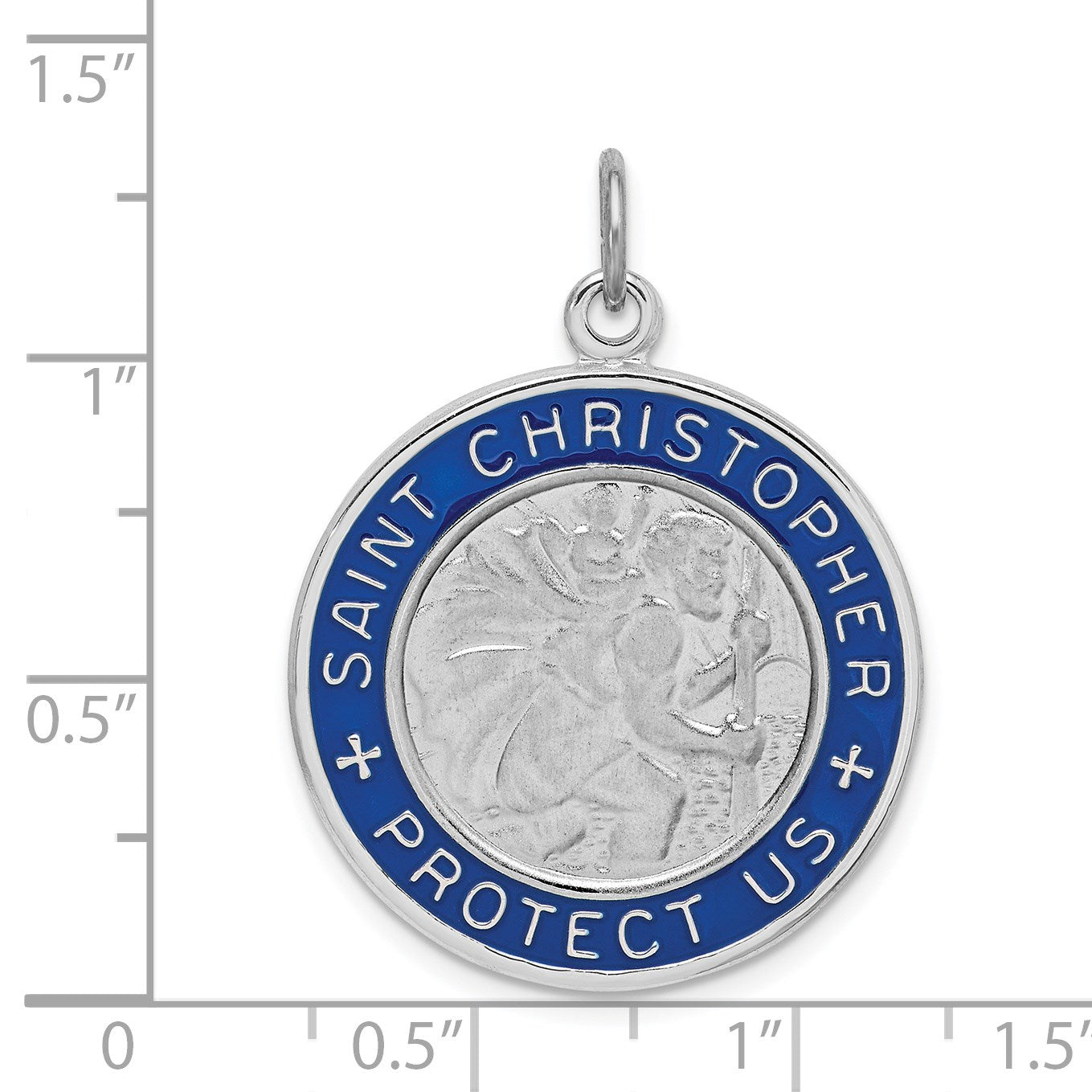 Sterling Silver Platinum-plated Enamel St. Christopher Medal
