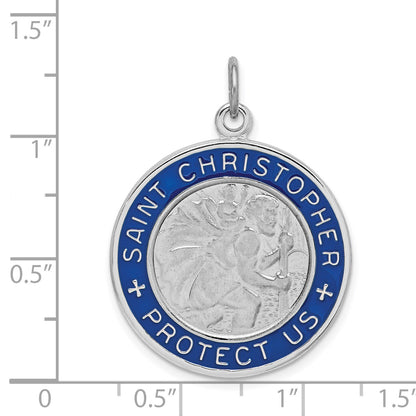 Sterling Silver Platinum-plated Enamel St. Christopher Medal