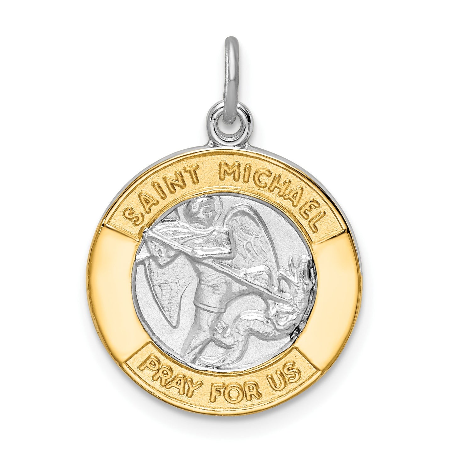 Sterling Silver Platinum-plated & Gold-tone St. Michael Medal