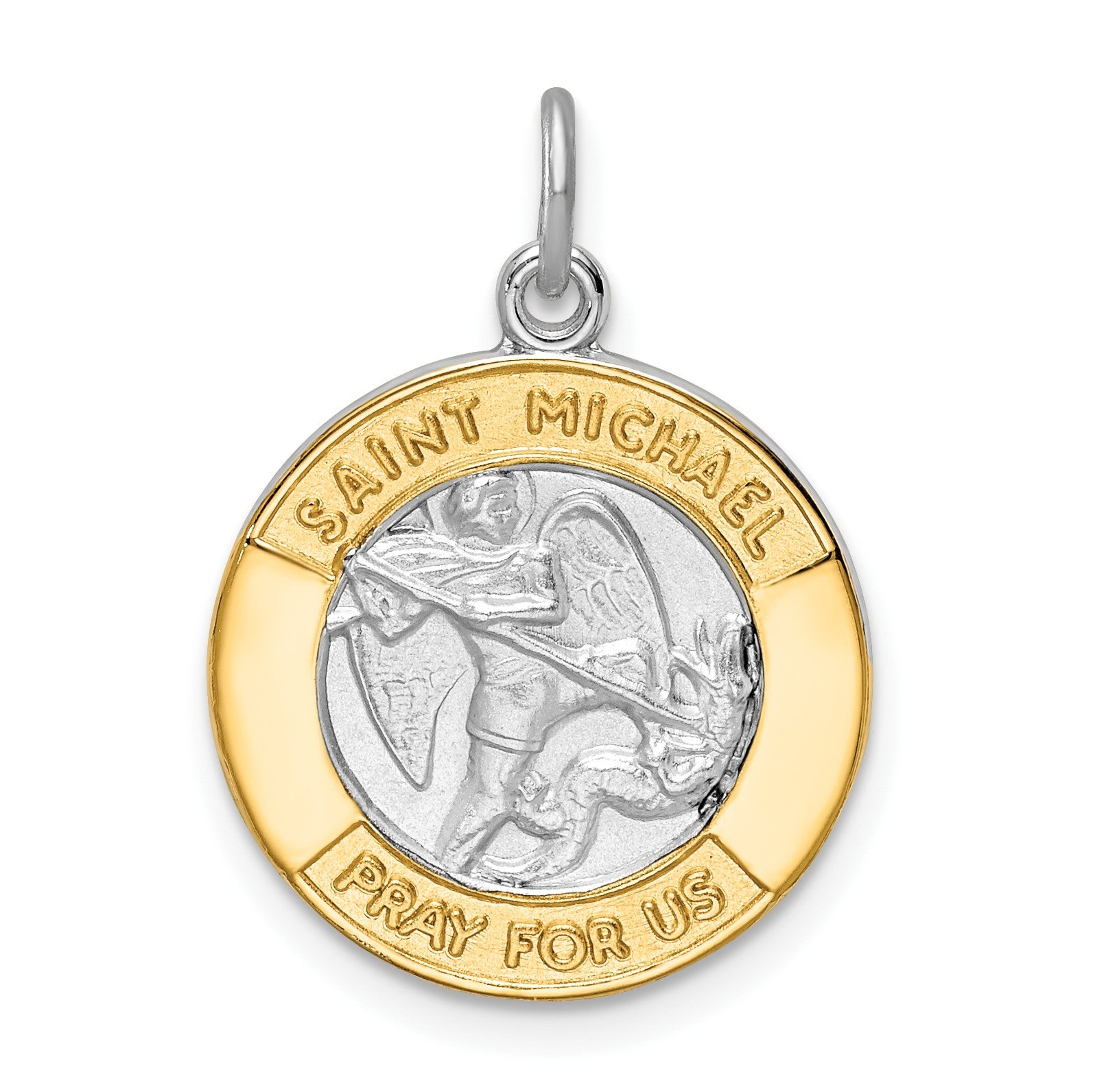Sterling Silver Platinum-plated & Gold-tone St. Michael Medal