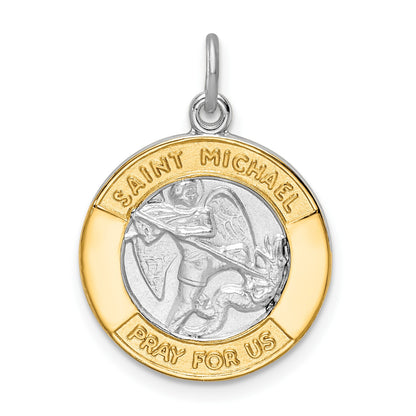 Sterling Silver Platinum-plated & Gold-tone St. Michael Medal