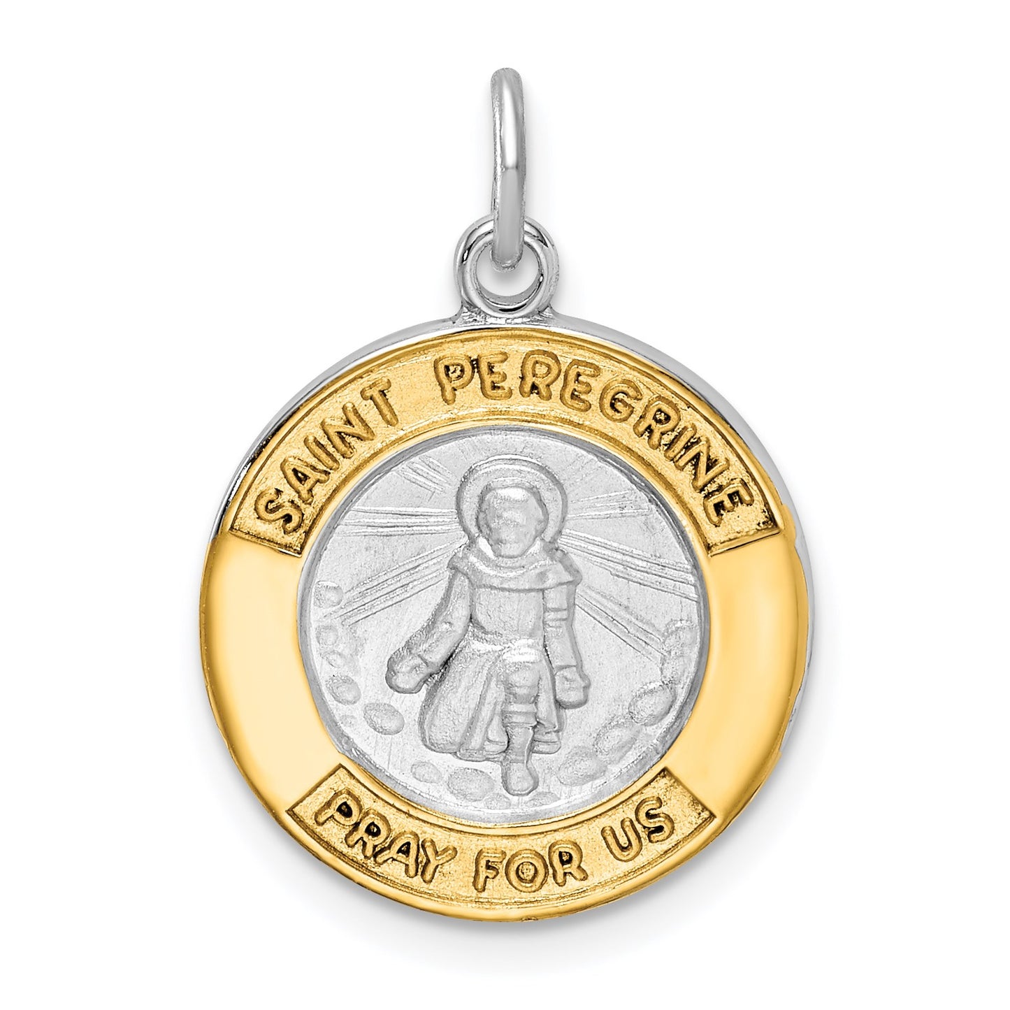Sterling Silver Platinum-plated & Gold-tone St Peregrine Medal