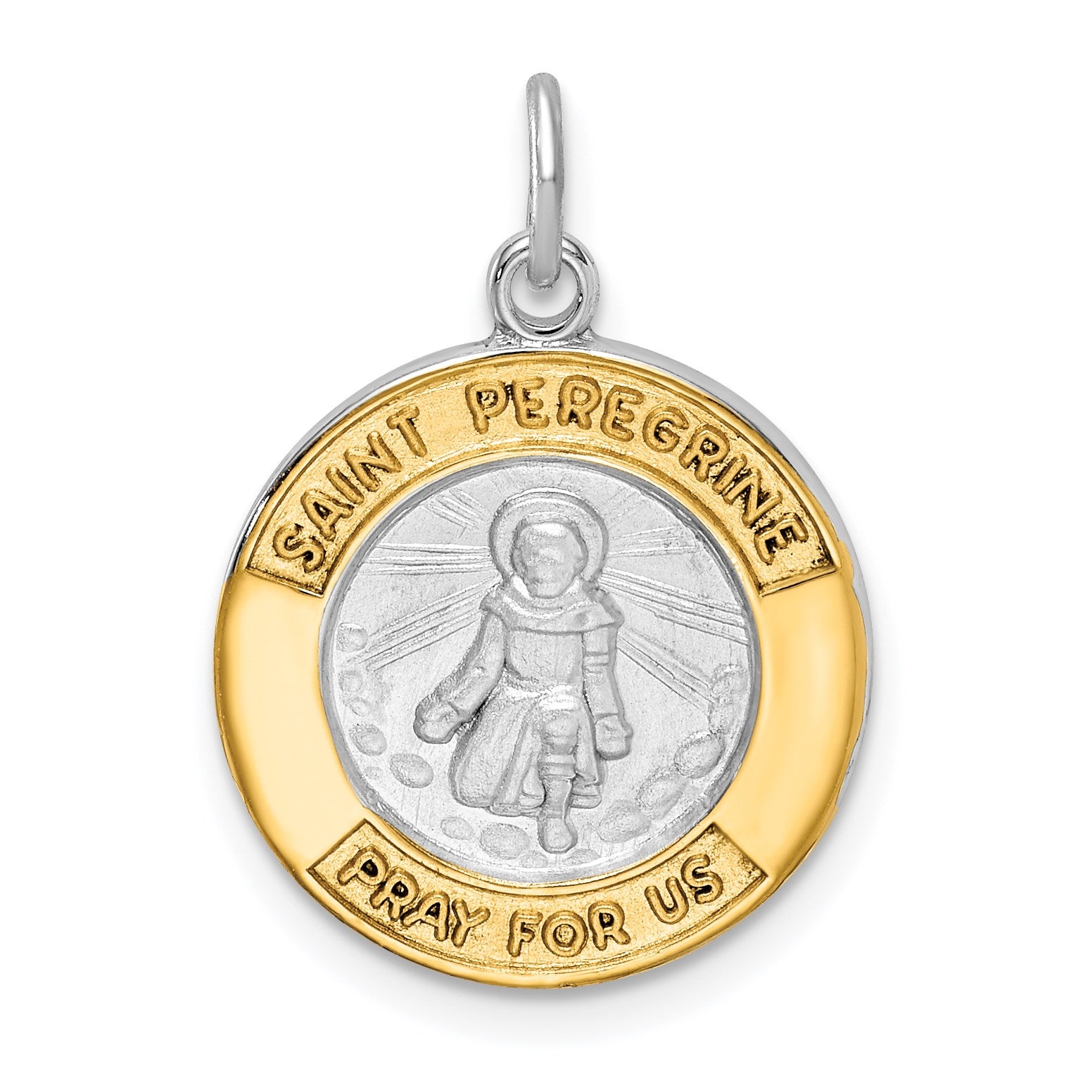 Sterling Silver Platinum-plated & Gold-tone St Peregrine Medal