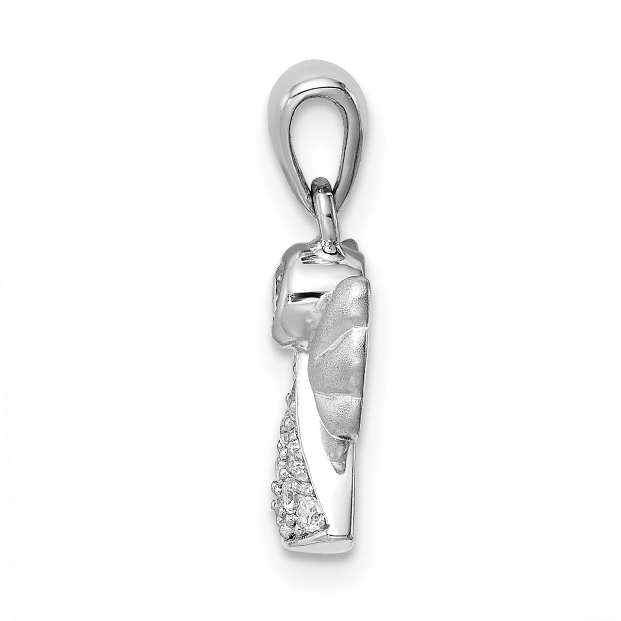 Sterling Silver Rhodium-plated CZ Satin Angel Pendant