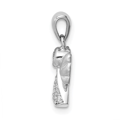 Sterling Silver Rhodium-plated CZ Satin Angel Pendant