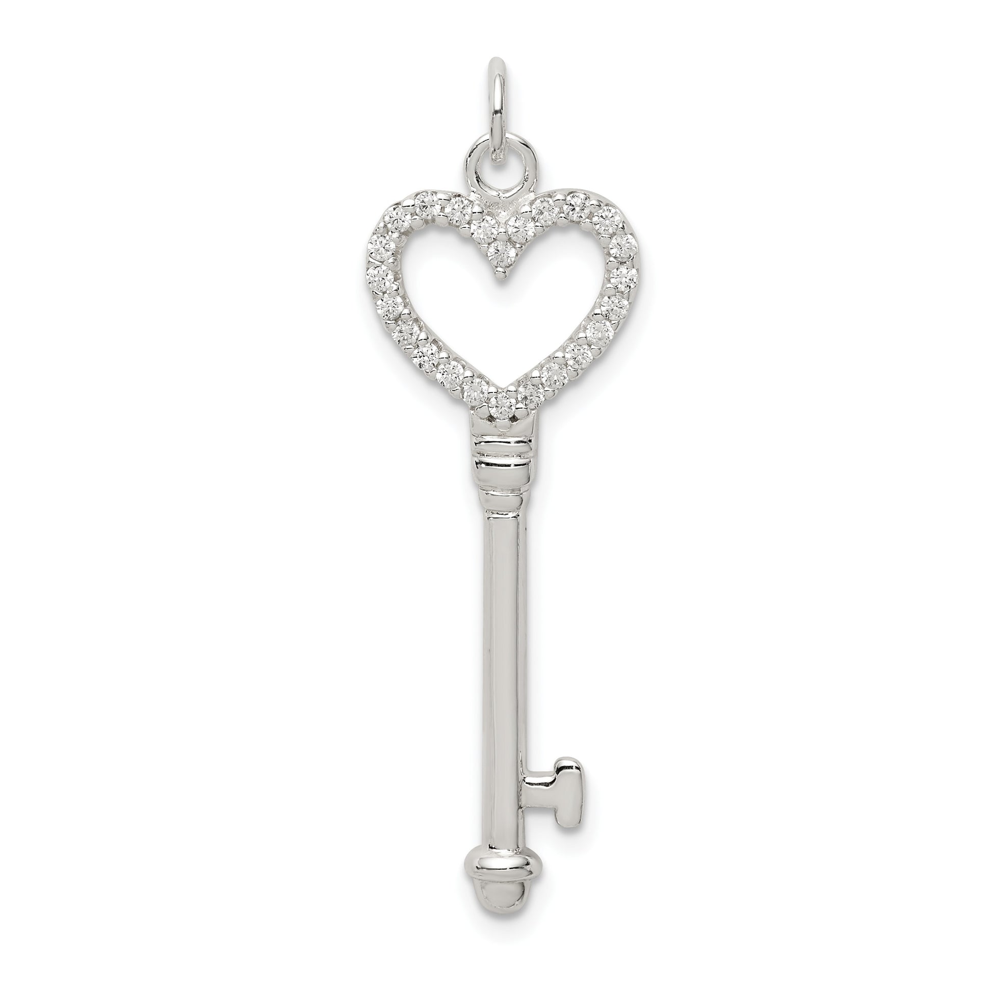Sterling Silver CZ Heart Key Pendant