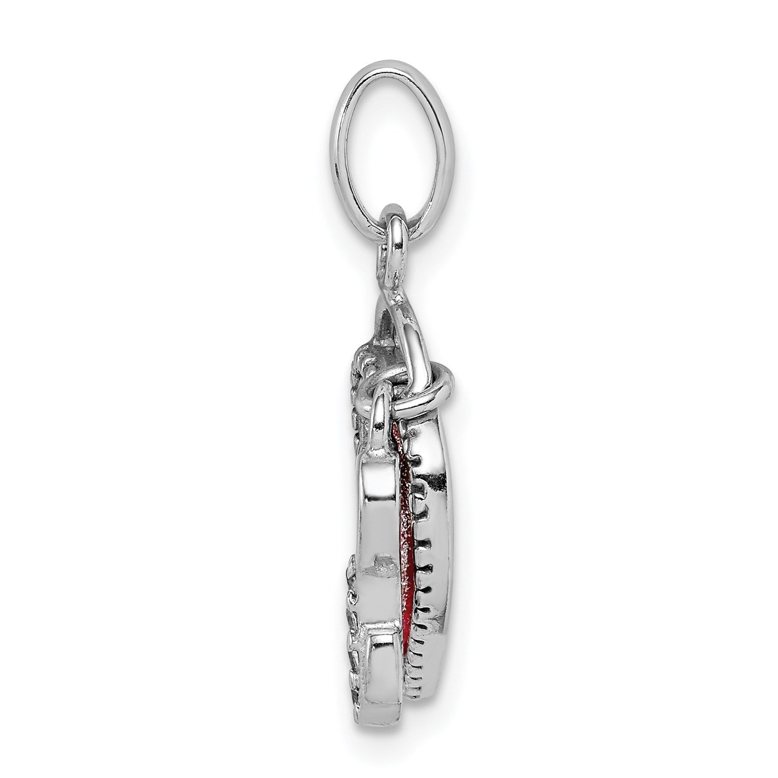 Sterling Silver Rhodium-plated CZ Glitter Infused Heart and Key Pendant