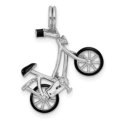 Sterling Silver Rhodium-plated Enameled Moveable Bicycle Pendant