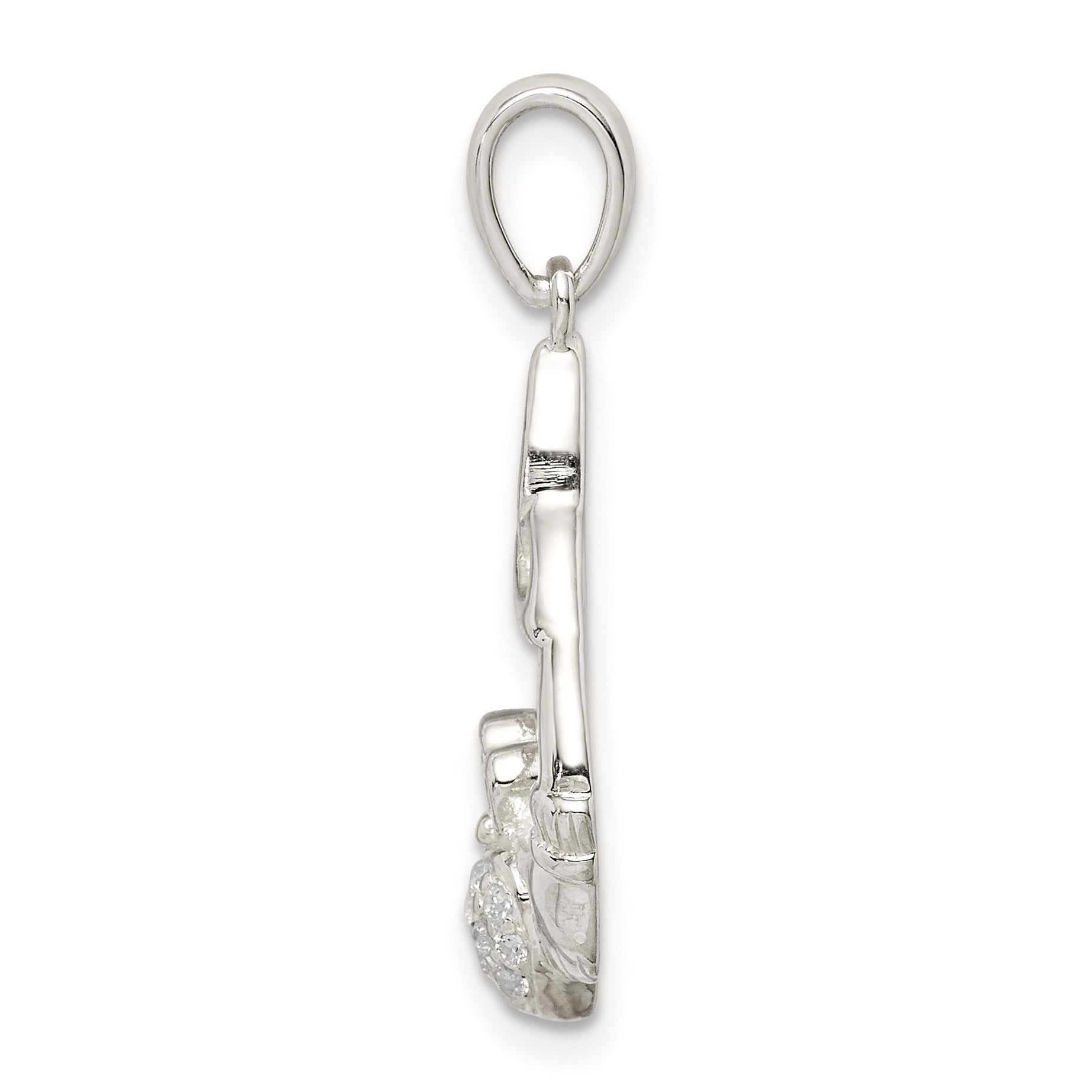 Sterling Silver Polished CZ Claddagh w/Trinity Knot Pendant