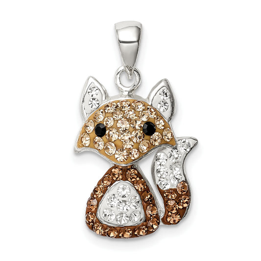 Sterling Silver Rhodium-plated Tan Preciosa Crystal Fox Pendant