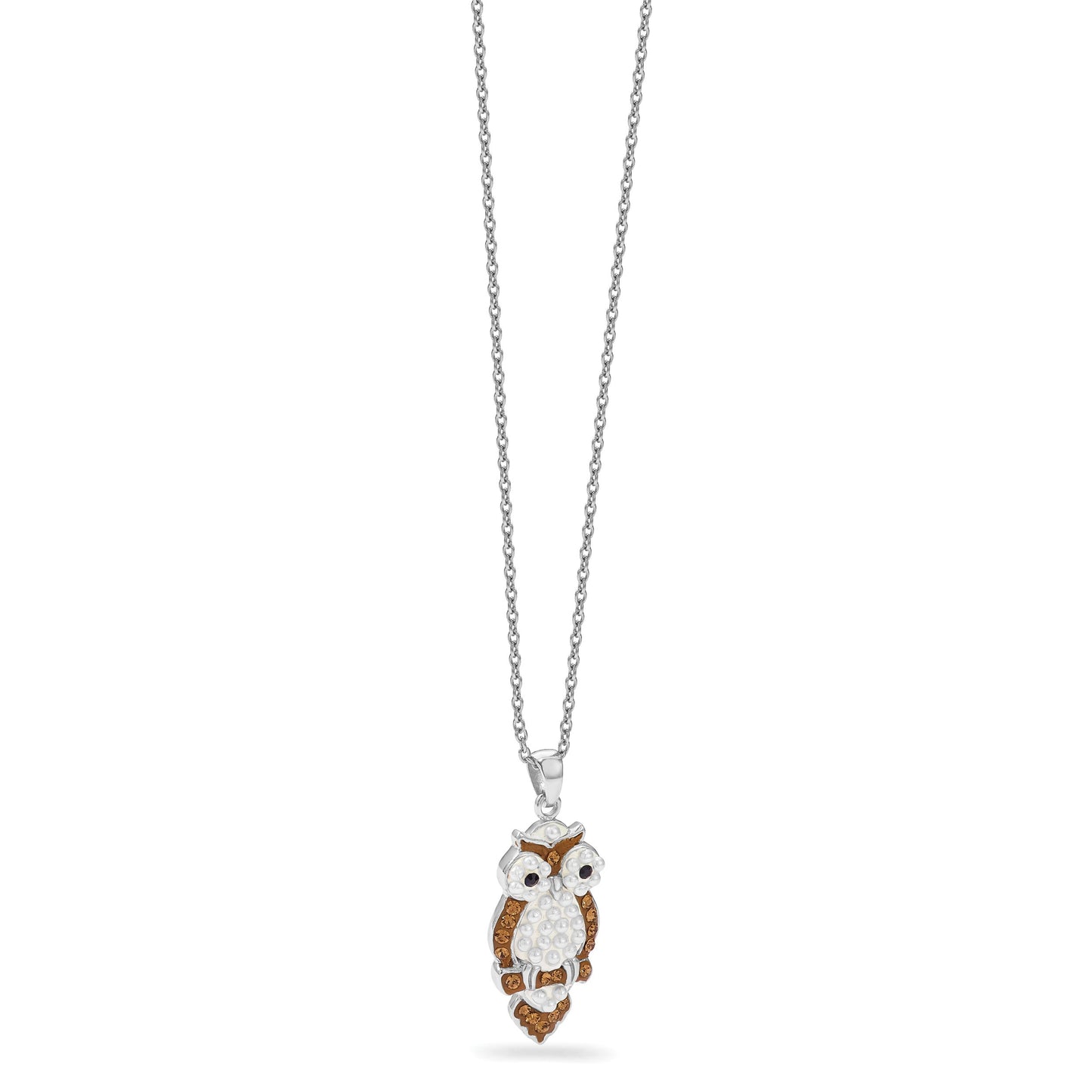 Sterling Silver Rhod-pltd Imitation Pearl/Preciosa Crystal Owl Pendant