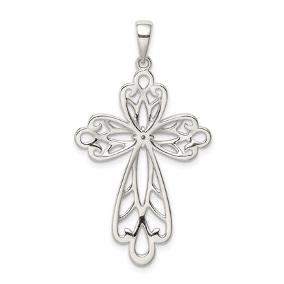 Sterling Silver Diamond & Diamond-cut Cross Pendant