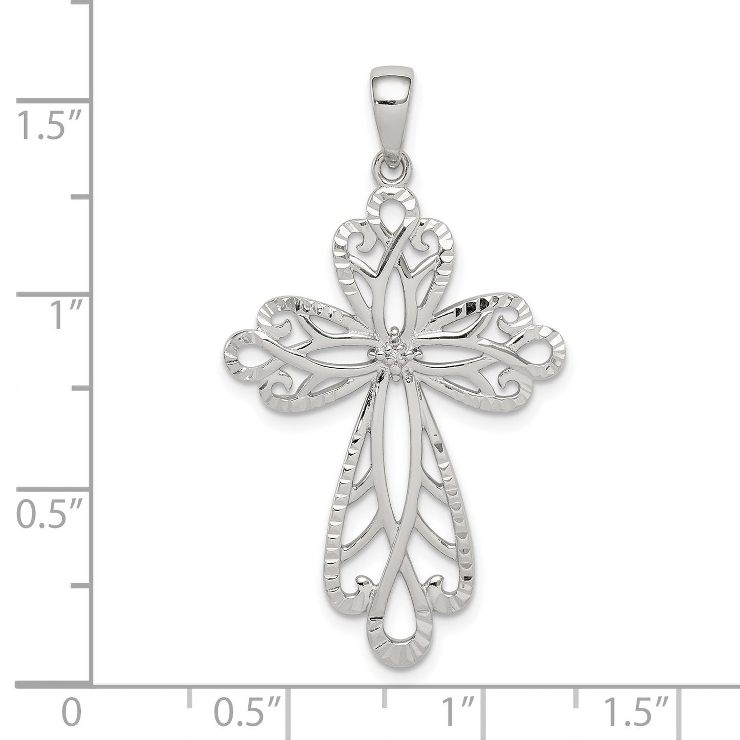 Sterling Silver Diamond & Diamond-cut Cross Pendant