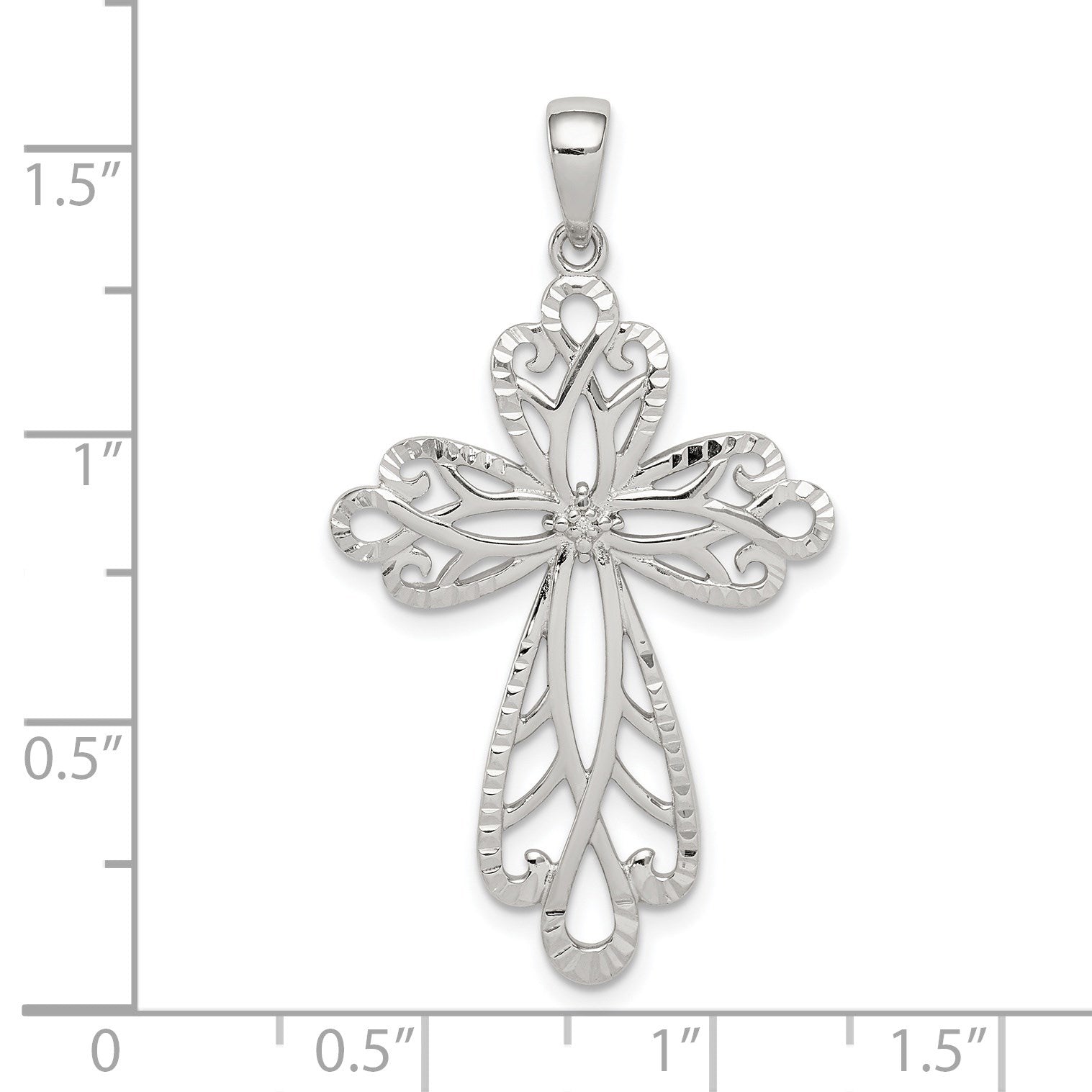 Sterling Silver Diamond & Diamond-cut Cross Pendant