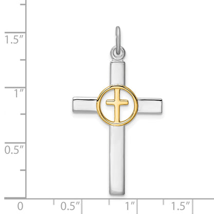 Sterling Silver Platinum-plated & Gold-tone Cross Pendant
