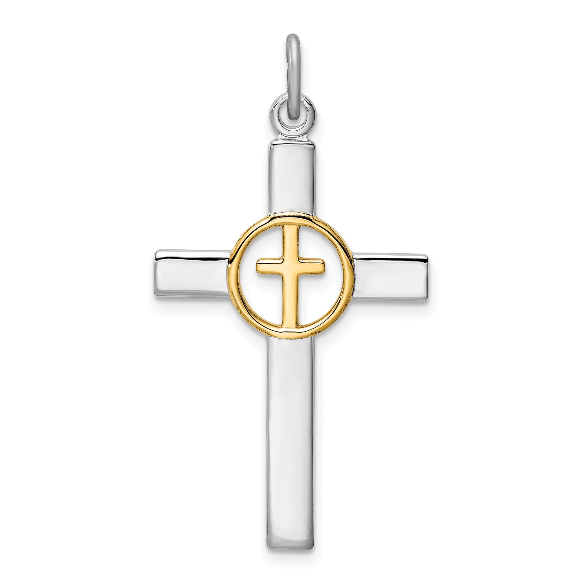 Sterling Silver Platinum-plated & Gold-tone Cross Pendant