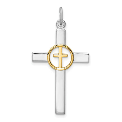 Sterling Silver Platinum-plated & Gold-tone Cross Pendant