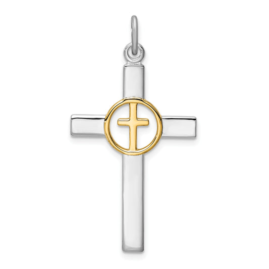 Sterling Silver Platinum-plated & Gold-tone Cross Pendant