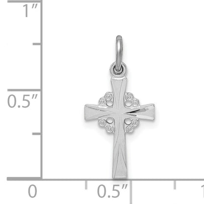 Sterling Silver Platinum-plated Diamond Cut Cross Pendant
