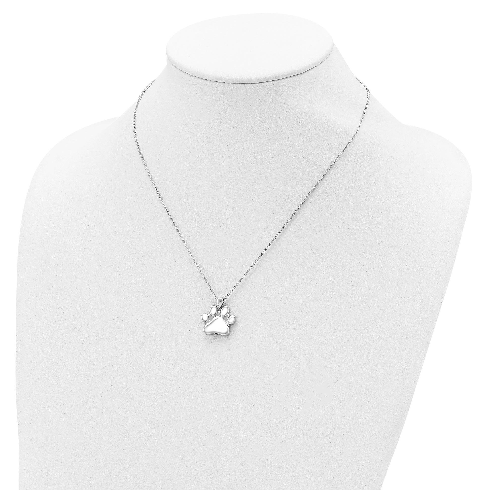 Sterling Silver Rhodium-plated Paw Print Ash Holder 18in Necklace